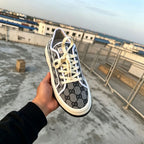 Luxury-Inspired Grey GG Platform Casual Sneakers