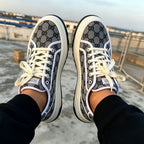 Luxury-Inspired Grey GG Platform Casual Sneakers