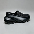 Men's Black Woven Slip-On Chunky Sneakers | Breathable Platform Shoes
