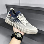Men's Beige & Navy Knit Slip-On Sneakers | Breathable Casual Shoes