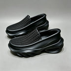 Men's Black Woven Slip-On Chunky Sneakers | Breathable Platform Shoes