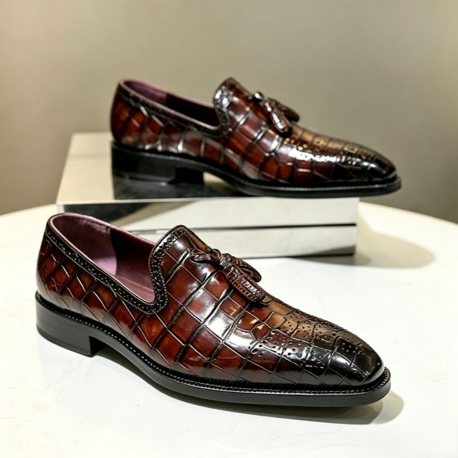 Men’s Croc-Embossed Tassel Loafers