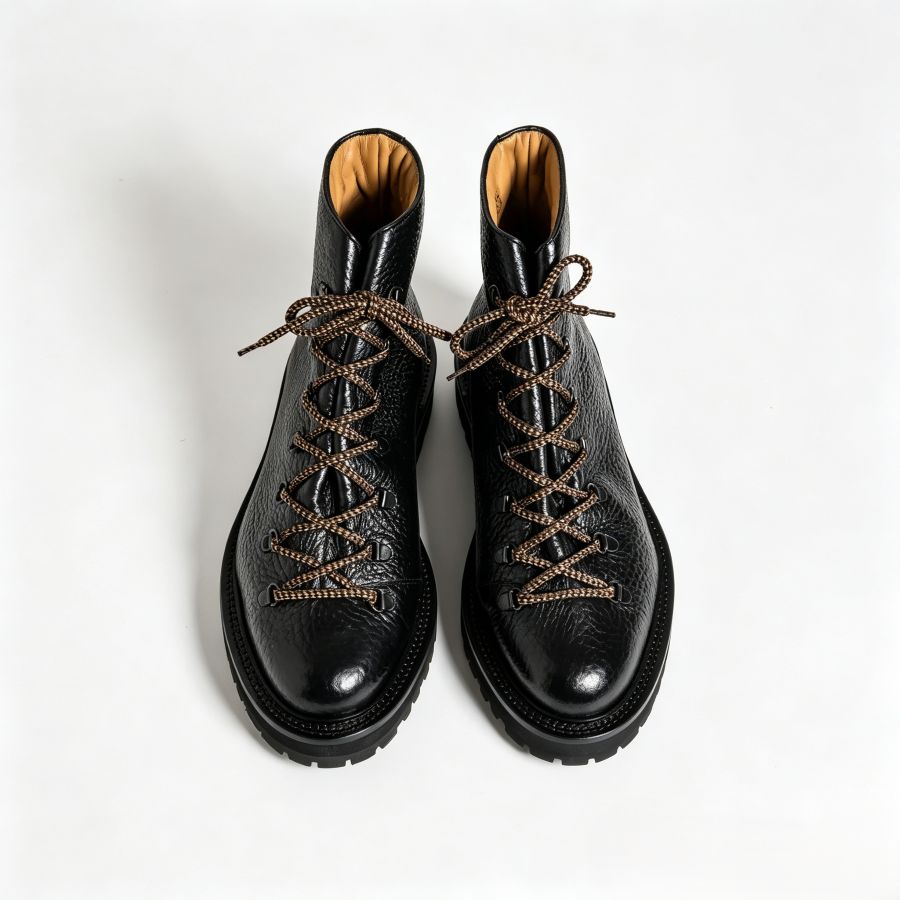 Men’s Black Pebbled Full Grain Leather Mid Top Hiking Boots