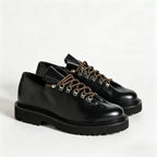 Men’s Black Polished Smooth Leather Low Top Hiking Derby Shoes