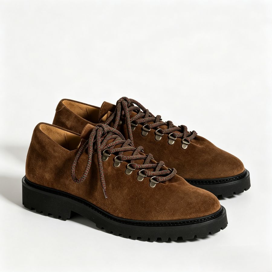 Men’s Brown Tan Suede Low Top Hiking Derby Shoes