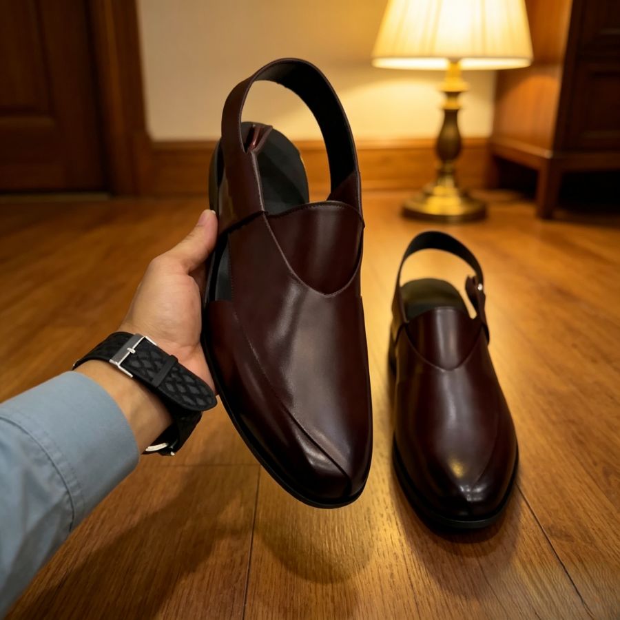 Men's Burgundy Closed-Toe Leather Sandals