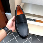Men's Black Genuine Leather Penny Loafers