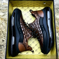 Men's Brown Crocodile-Patterned Leather Platform Sneakers
