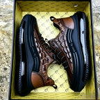 Men's Brown Crocodile-Patterned Leather Platform Sneakers