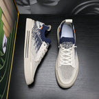 Men's Beige & Navy Knit Slip-On Sneakers | Breathable Casual Shoes