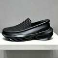 Men's Black Woven Slip-On Chunky Sneakers | Breathable Platform Shoes