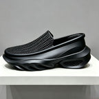 Men's Black Woven Slip-On Chunky Sneakers | Breathable Platform Shoes