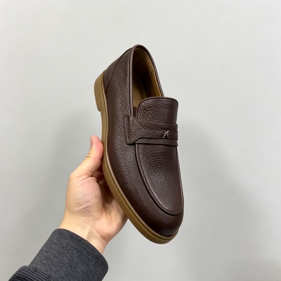 Men's Dark Brown Pebble Leather Penny Loafers