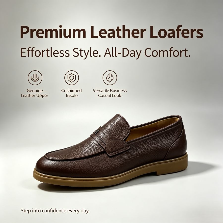 Men's Dark Brown Pebble Leather Penny Loafers