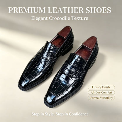 Black Genuine Crocodile Leather Square-Toe Loafers