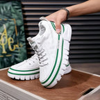 Men's White & Green Striped Platform Casual Sneakers