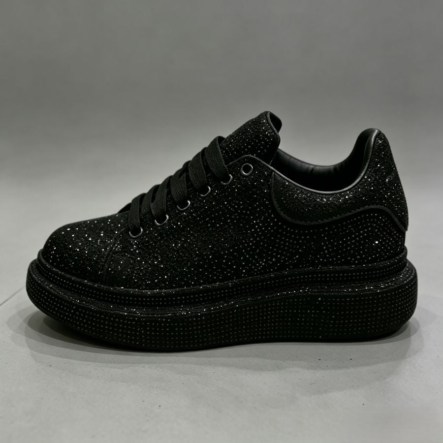 All-Black Rhinestone-Studded Platform Sneakers