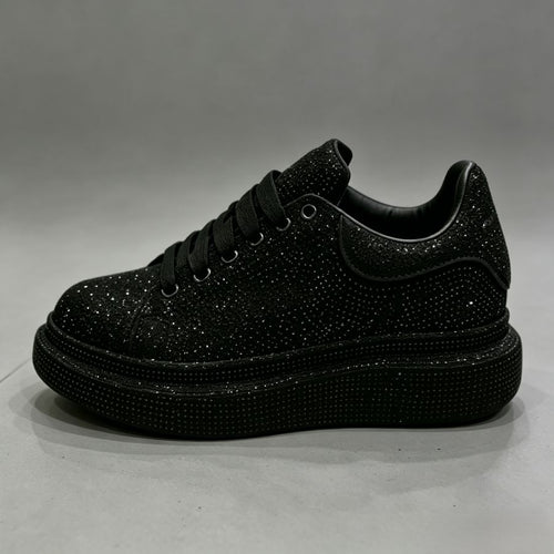 All-Black Rhinestone-Studded Platform Sneakers