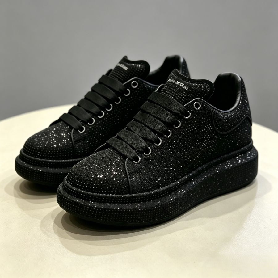 All-Black Rhinestone-Studded Platform Sneakers