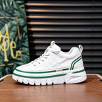 Men's White & Green Striped Platform Casual Sneakers