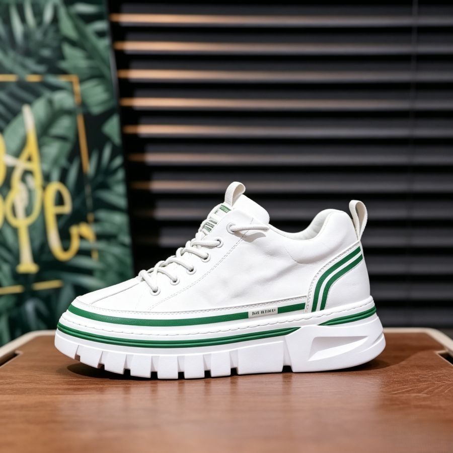 Men's White & Green Striped Platform Casual Sneakers