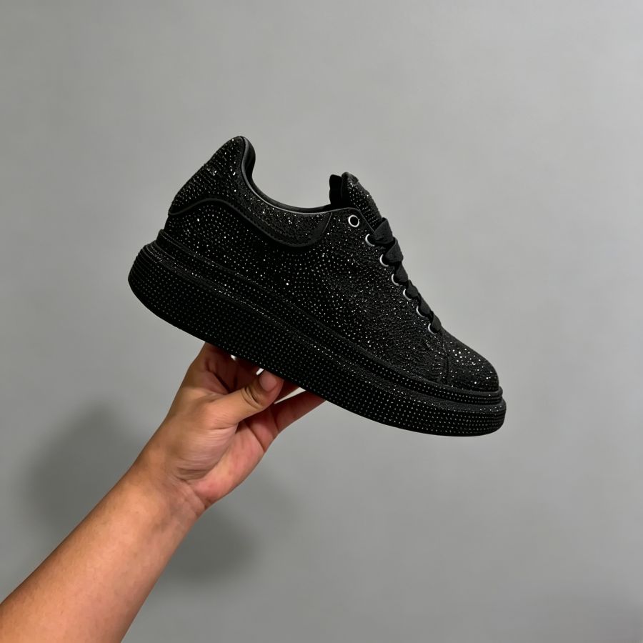 All-Black Rhinestone-Studded Platform Sneakers