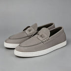 Men's Casual Nubuck Loafers with Metal Bar Detail