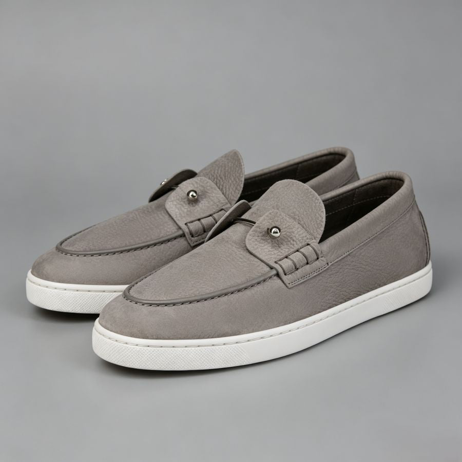 Men's Casual Nubuck Loafers with Metal Bar Detail
