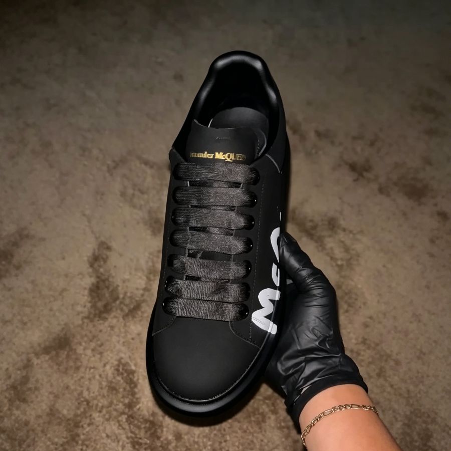 Graffiti Logo Chunky Sole Black Leather Sneakers