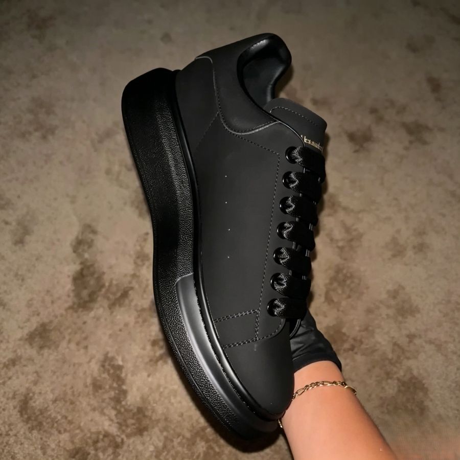 Graffiti Logo Chunky Sole Black Leather Sneakers