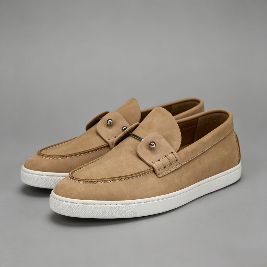 Men's Casual Nubuck Loafers with Metal Bar Detail