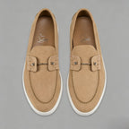 Men's Casual Nubuck Loafers with Metal Bar Detail