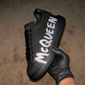 Graffiti Logo Chunky Sole Black Leather Sneakers