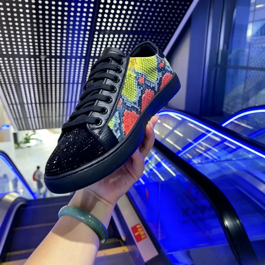 Men's Yellow Snake Print Casual Low-Top Sneakers