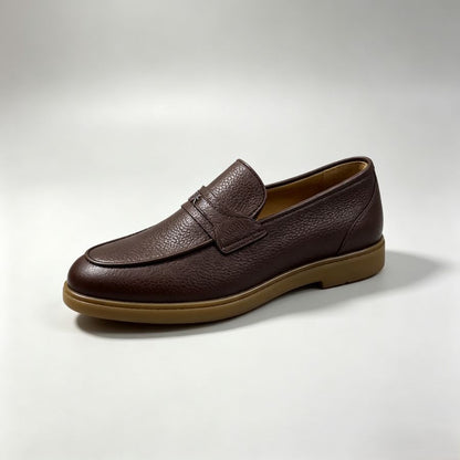 Men's Dark Brown Pebble Leather Penny Loafers