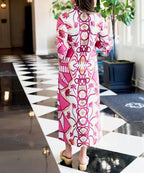 Hot Pink Geometric Print Caftan Maxi Dress