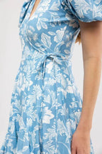 Sky Blue Ditsy Floral Ruffle Dress