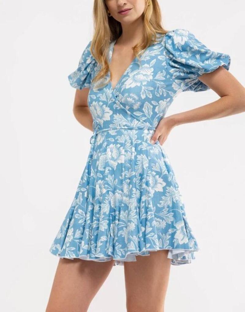 Sky Blue Ditsy Floral Ruffle Dress