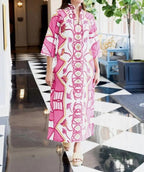 Hot Pink Geometric Print Caftan Maxi Dress
