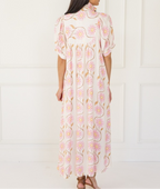 Cream Pink Daisy Print Puff Sleeve Maxi Dress