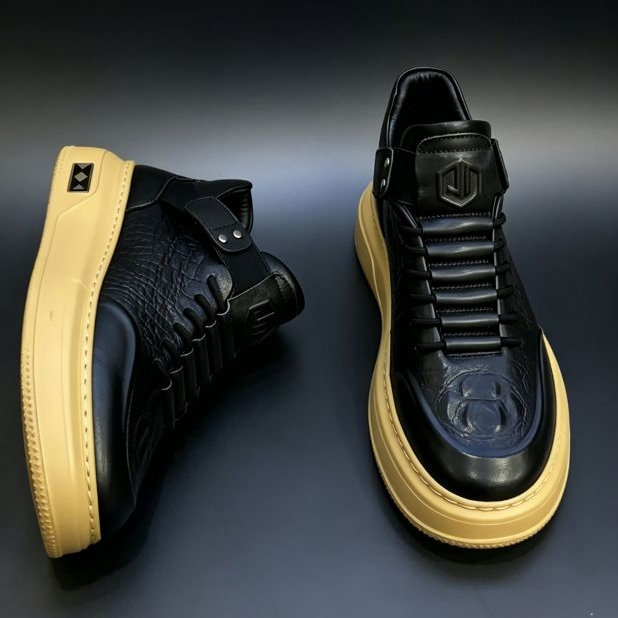 Men's Crocodile Print Platform Mid-Top Shoes