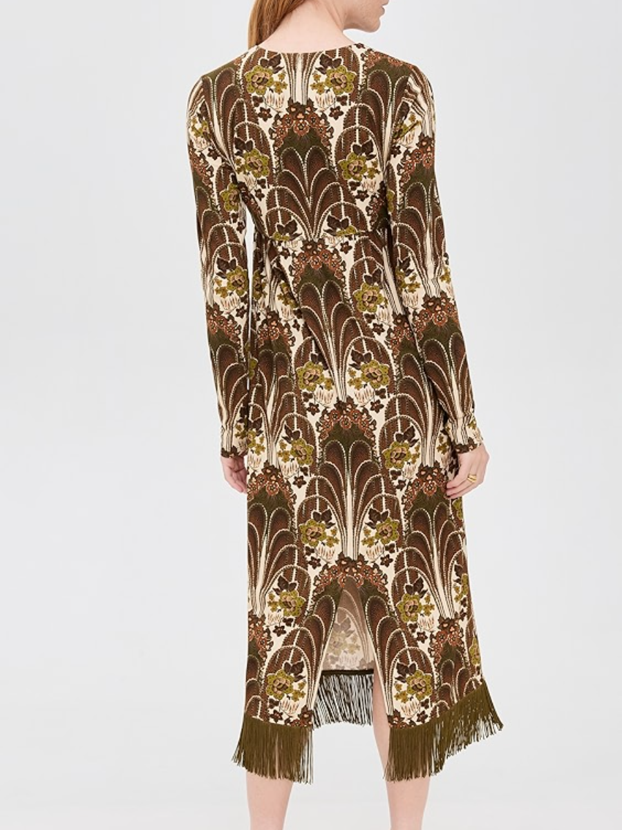 Fringe-Print Maxi Dress