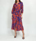 Cobalt & Orange Abstract Print Shirt Midi Dress