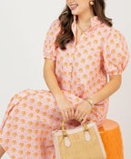 Blush Peach Ornamental Puff Sleeve Maxi Dress