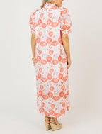 Coral Floral Eyelet Button-Down Midi Dress