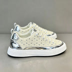 White & Silver Sparkly Low-Top Casual Sneakers