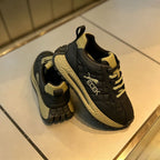 Men's Black & Khaki Quilted Leather Chunky Sneakers