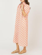 Blush Peach Ornamental Puff Sleeve Maxi Dress