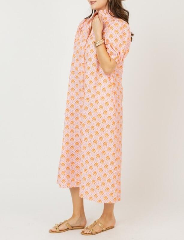 Blush Peach Ornamental Puff Sleeve Maxi Dress