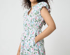 Smocked Waist Floral Midi Dress with Split Neck and Pockets